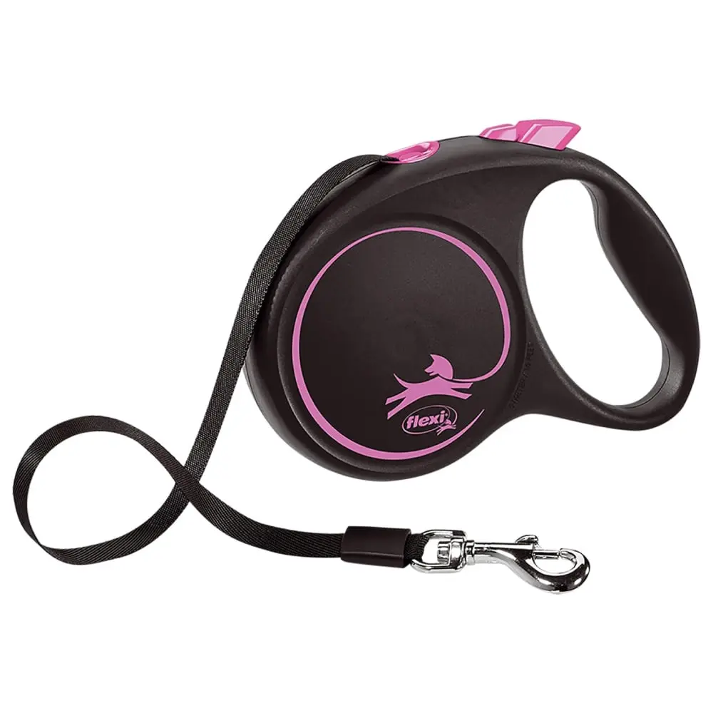 FLEXI Black Design M Tape Roze Povodac za pse 5 m