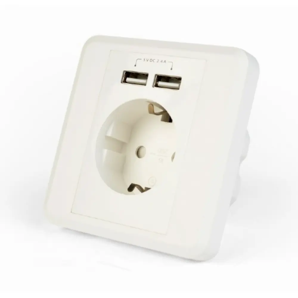 GEMBIRD Zidna utičnica + dual USB (Bela) - EG-ACU2A2-01