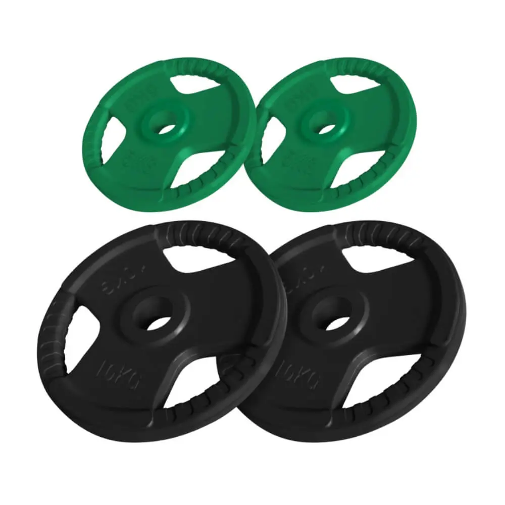 GORILLA SPORTS 2 x 5 kg i 2 x 10 kg Set gumiranih olimpijskih tegova