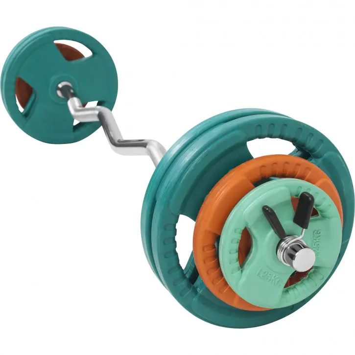 GORILLA SPORTS Kriva EZ šipka sa sigurnosnim oprugama i gumirani diskovi 35 kg