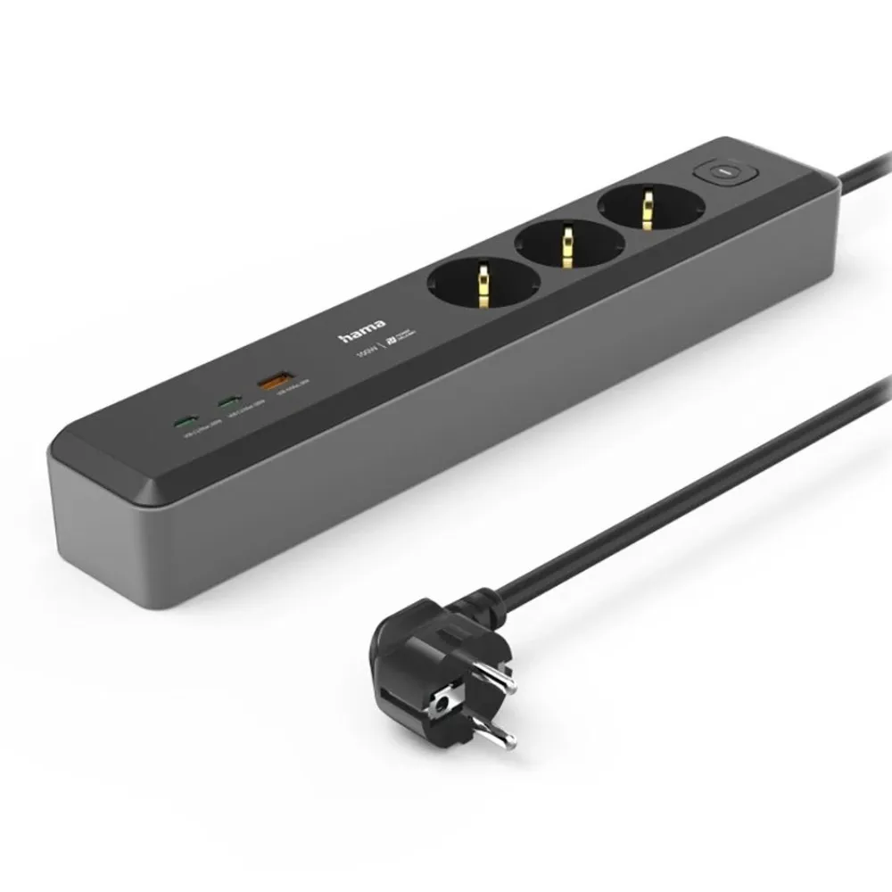 HAMA Tri utičnice 2xUSB-C + 1xUSB-A Produžni kabl 1.4m
