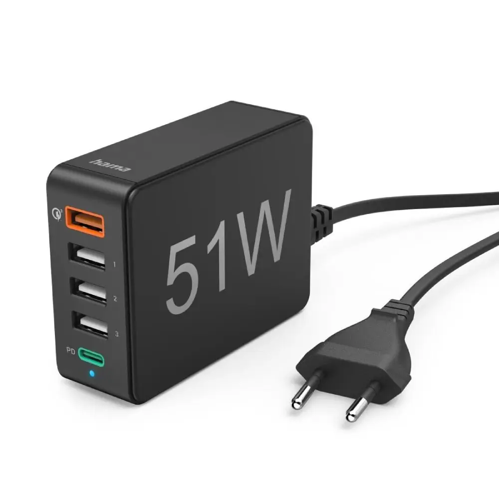 HAMA USB-A + USB-C 51W (Crna) Stanica za punjenje