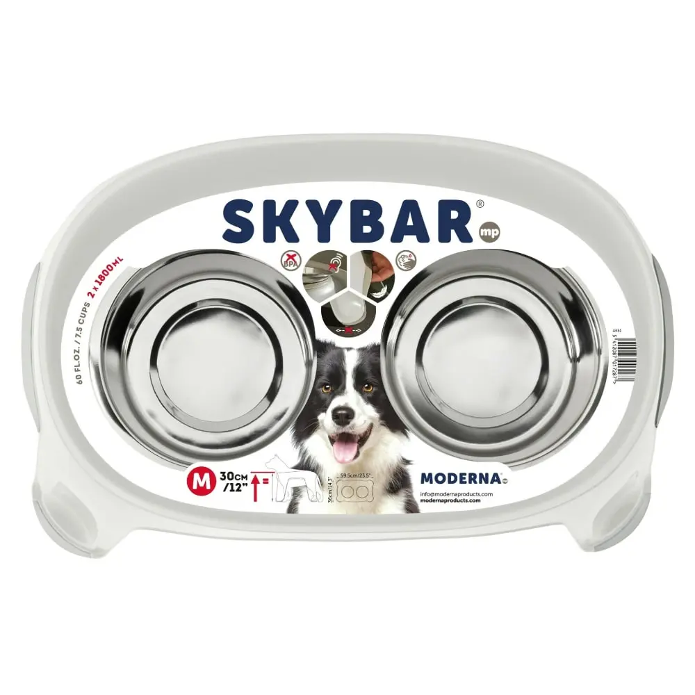 MODERNA Skybar 12" Medium Sto sa činijama za pse Bela