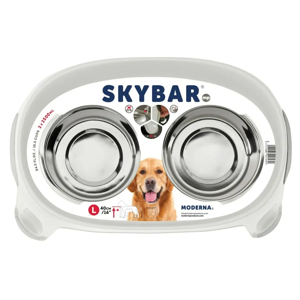 MODERNA Skybar 16" Large Sto sa činijama za pse Bela