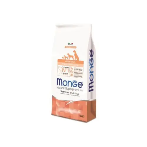 MONGE All Breeds Puppy and Junior losos i pirinač 12kg Suva hrana za pse
