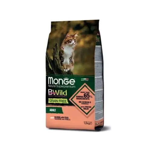 MONGE Cat BWild Grain Free Losos sa Graškom 1.5kg Suva hrana za mačke