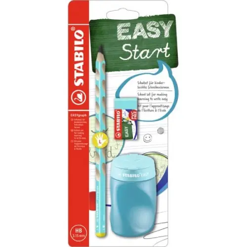 STABILO Easy Plava Set grafitna olovka, rezač i gumica za levoruke