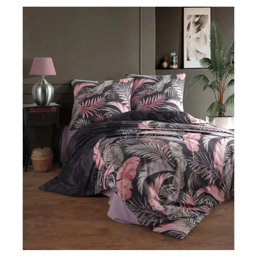 STEFAN 300-1335 Pamučni šifon Crna sa roze-sivim liskama Posteljina 140x200 cm