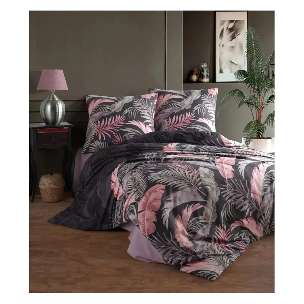 STEFAN 301-1335 Pamučni šifon Crna sa roze-sivim liskama Posteljina 200x200 cm