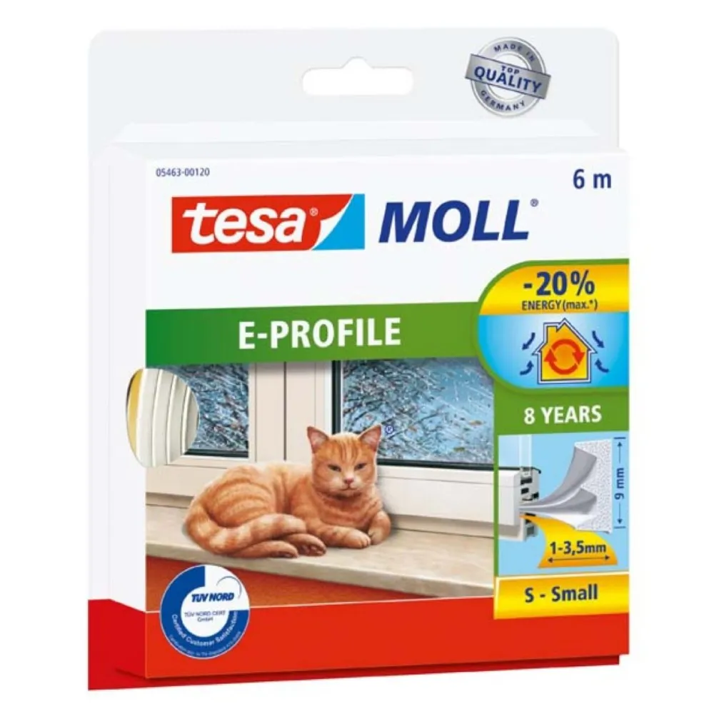 TESA Gumena zaptivka E profil Bela 6m 9mm
