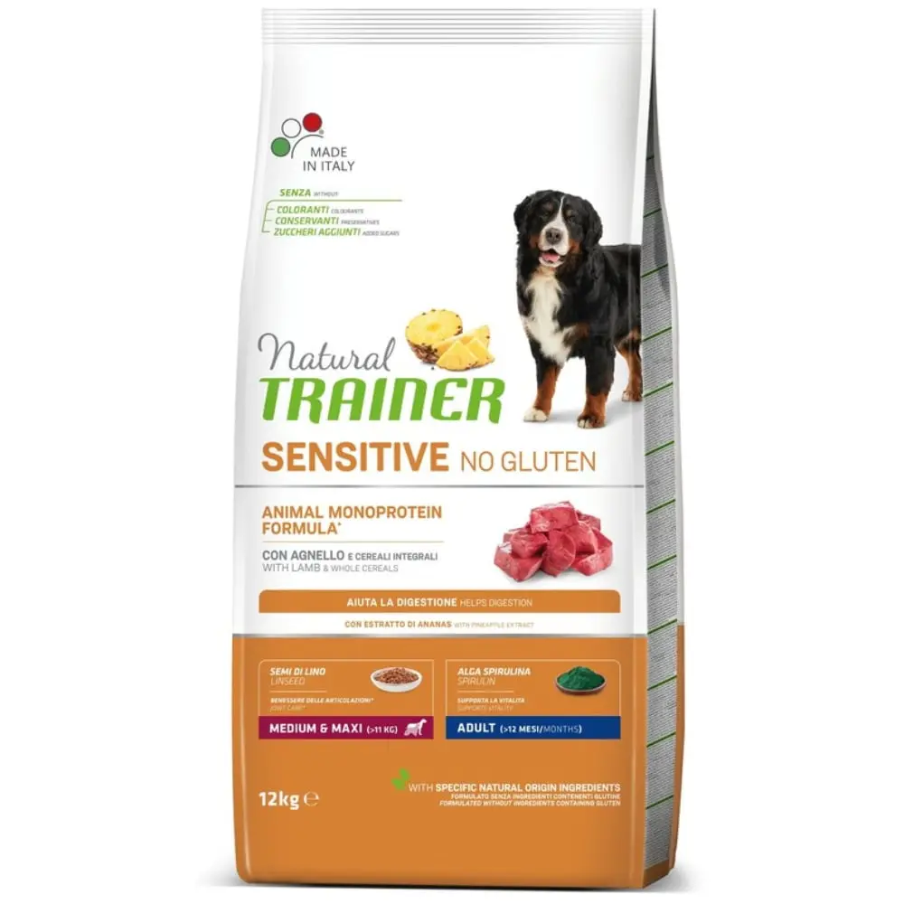 TRAINER NATURAL Sensitive No Gluten (jagnjetina) 12kg Hrana za odrasle pse srednjih i velikih rasa