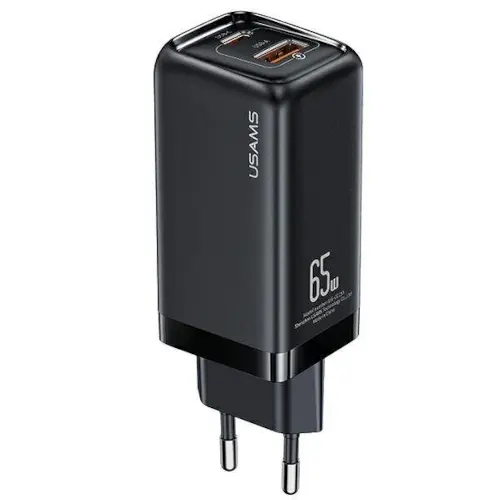 USAMS CC153TC01 USB-A + USB-C 65W (Crni) Adapter
