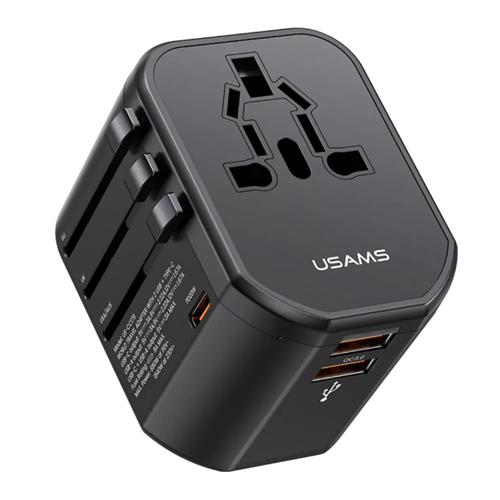 USAMS CC199TC01 USB-C/USB-A 65W (Crni) Putni adapter