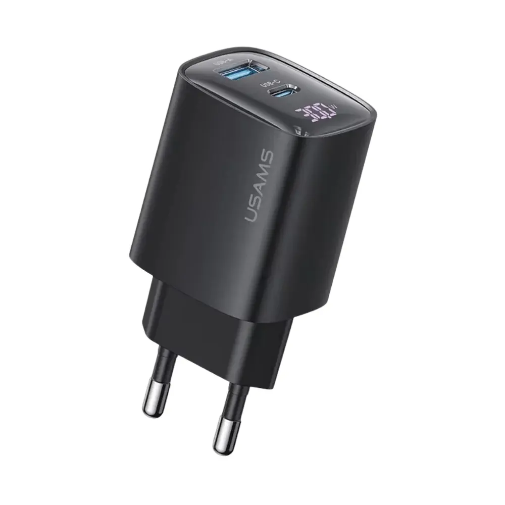 USAMS CC229 USB-A + USB-C 30W Black Adapter