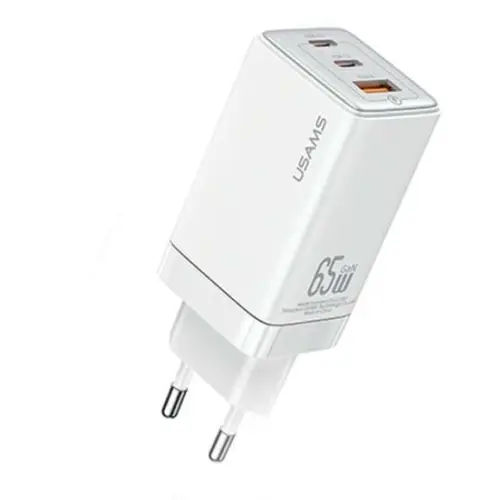 USAMS US-CC180C02 GaN USB-A/USB-C 65W (Beli) Adapter