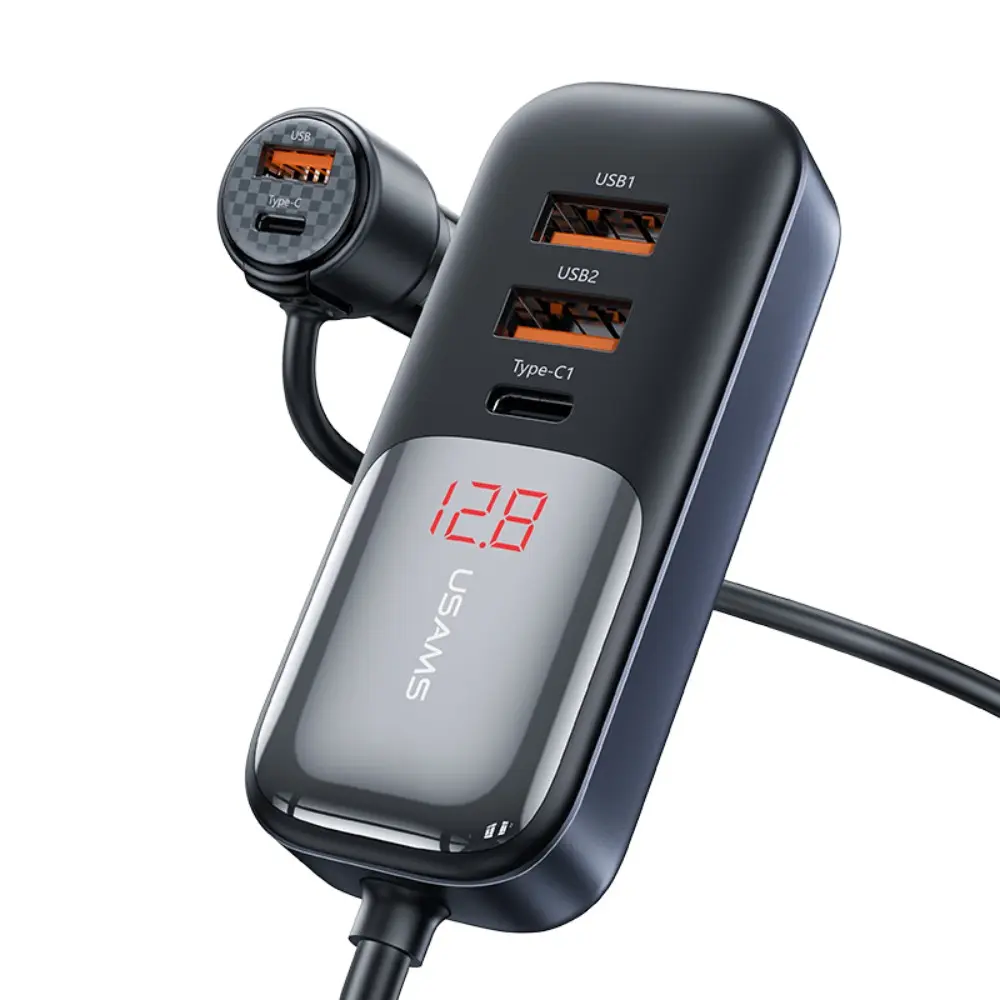 USAMS USB-A + USB-C 165W Black Auto punjač