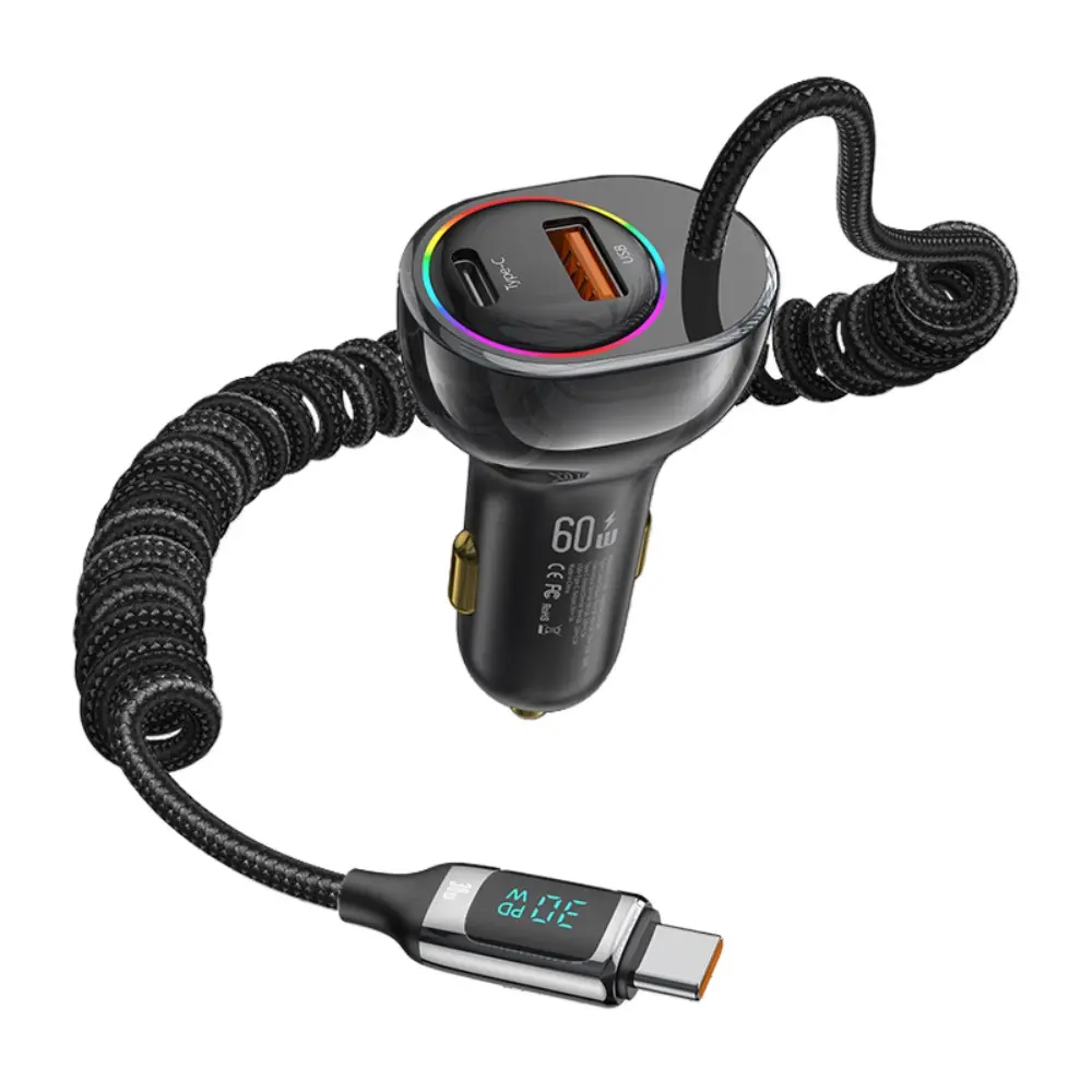 USAMS USB-A + USB-C 60W Tarnish Auto punjač