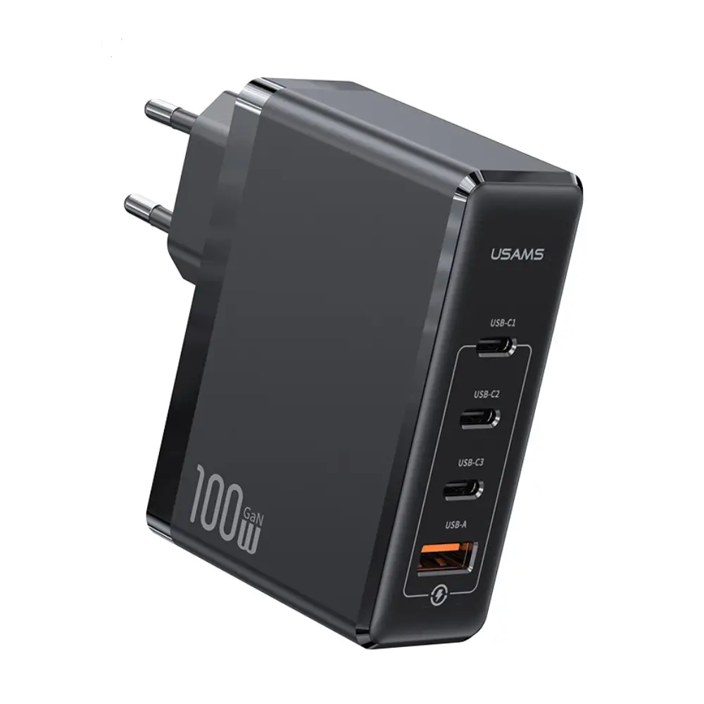 USAMS USB-C+USB-A 100W Black Adapter