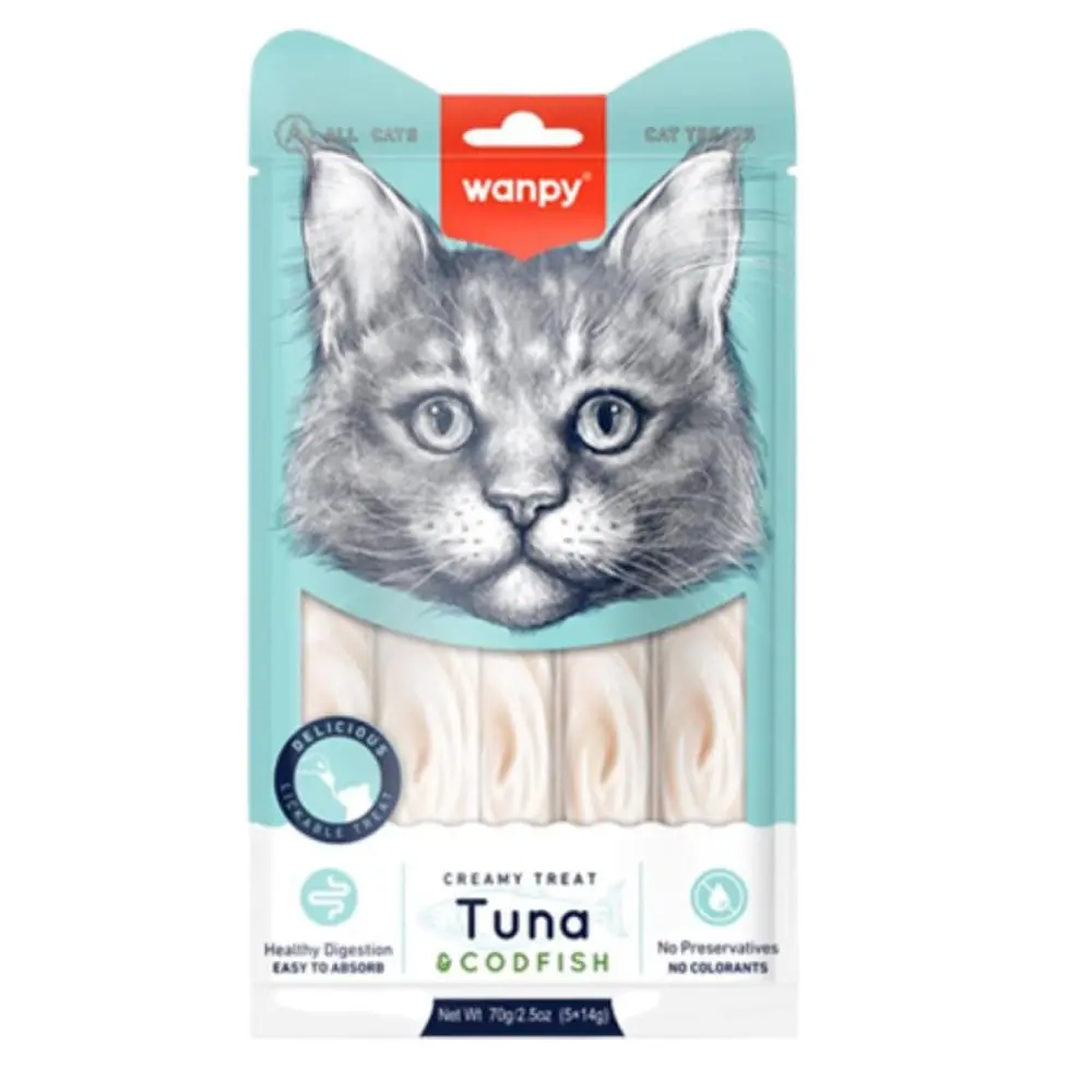 WANPY Tuna i Bakalar Kremasta poslastica za mačke 5 x 14 g