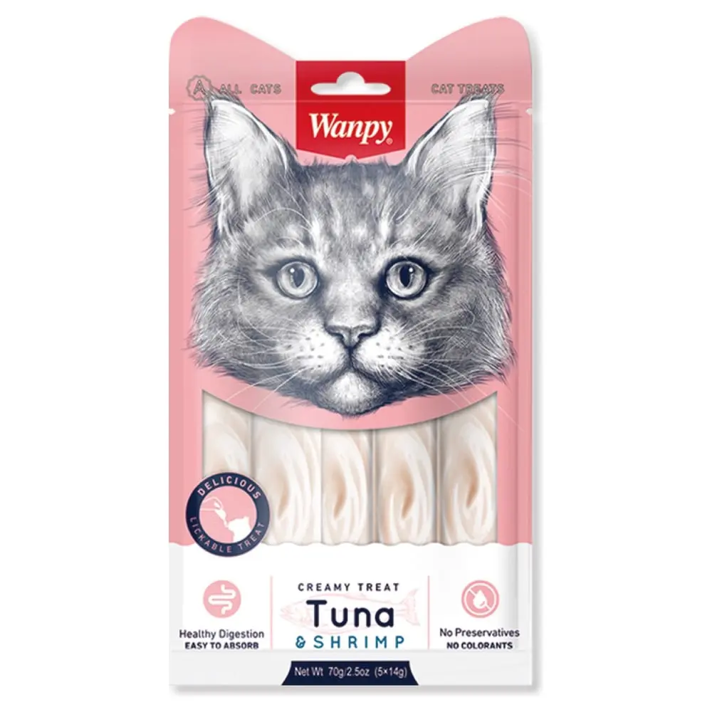 WANPY Tuna i Škampi Kremasta poslastica za mačke 5 x 14 g