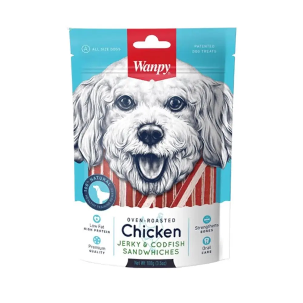 WANPY WAN1673 Chicken Jerky&Codfish Sandwiches 100 g Poslastica za pse