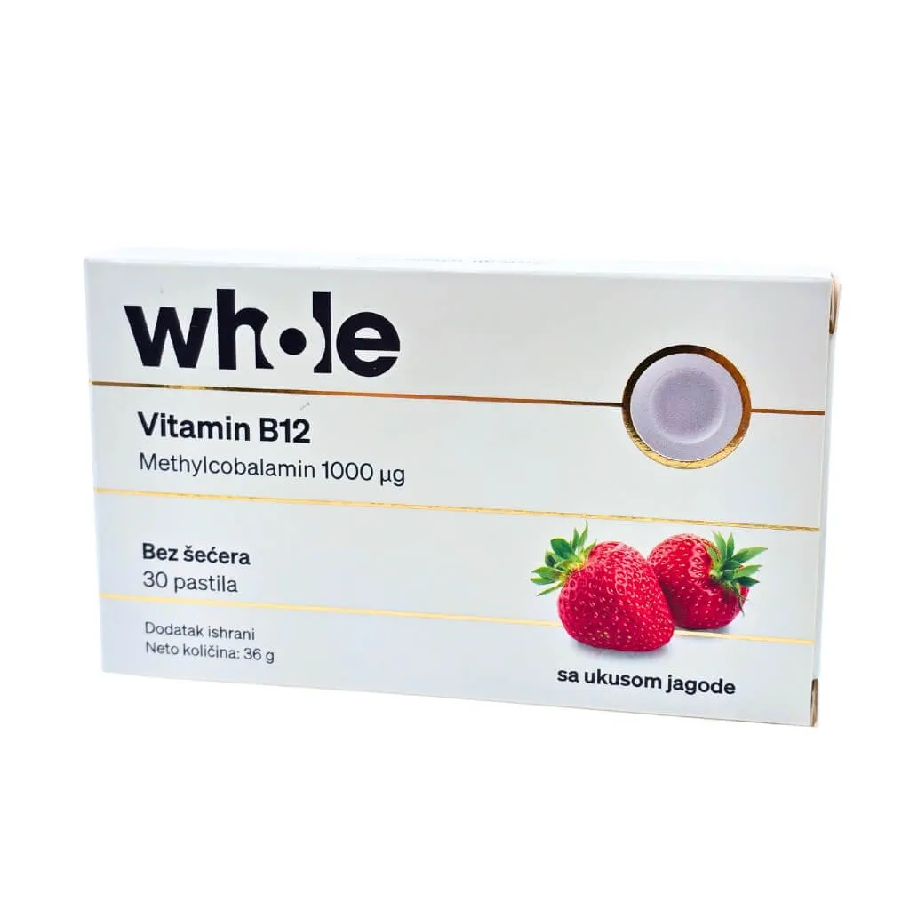 Vitamin B12 1000 mcg Whole – 30 pastila sa ukusom jagode