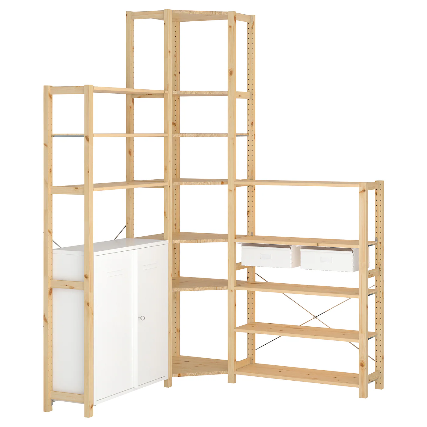 IVAR 3 odeljka/ugao, borovina/bela, 145/145x30x226 cm