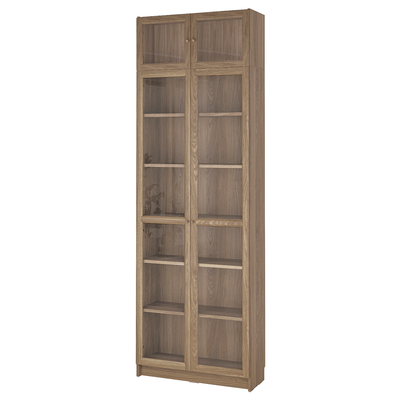 BILLY / OXBERG Biblioteka sa stak.vratima/dod.elem, im. hrastovine/bistro staklo, 80x30x237 cm