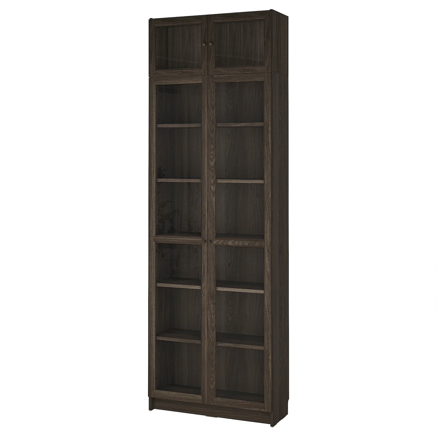 BILLY / OXBERG Biblioteka sa stak.vratima/dod.elem, tamnosmeđa im. hrastovine/bistro staklo, 80x30x237 cm