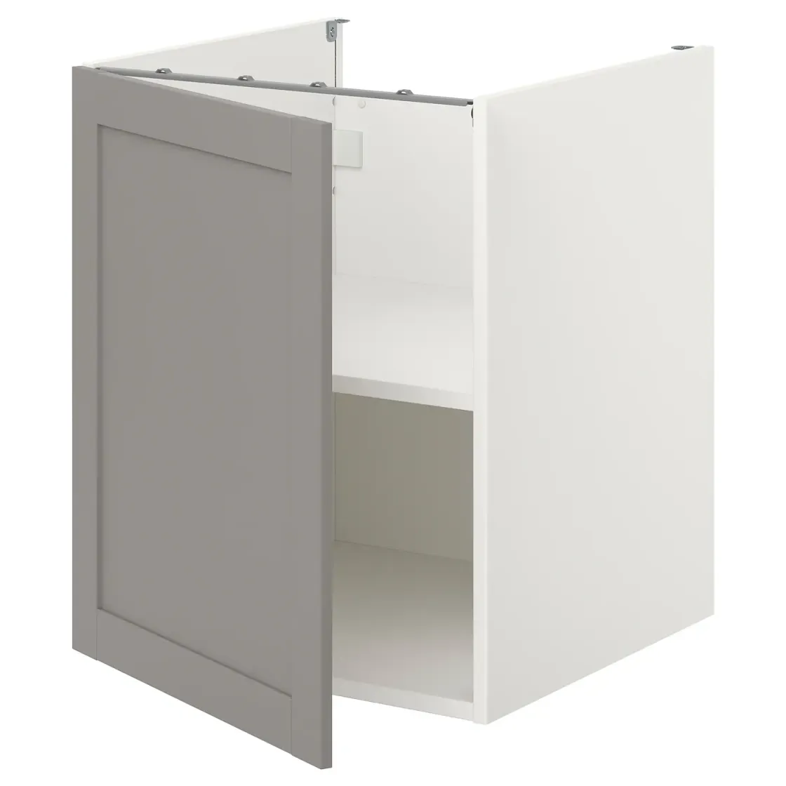 ENHET Podni element s policom/vratima, bela/siva okvir, 60x62x75 cm
