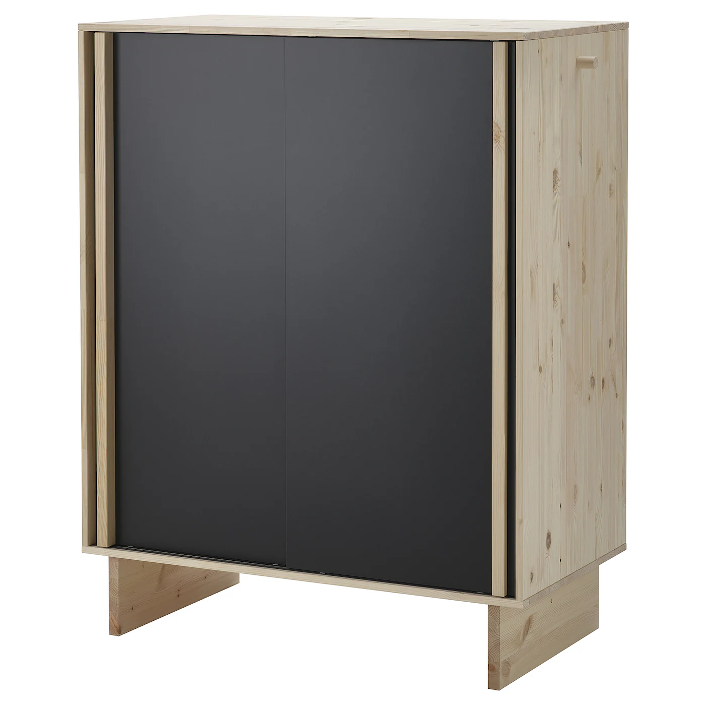 GLAMBERGET Garderober i 3 kliznih vrata, borovina/crna, 117x63x150 cm
