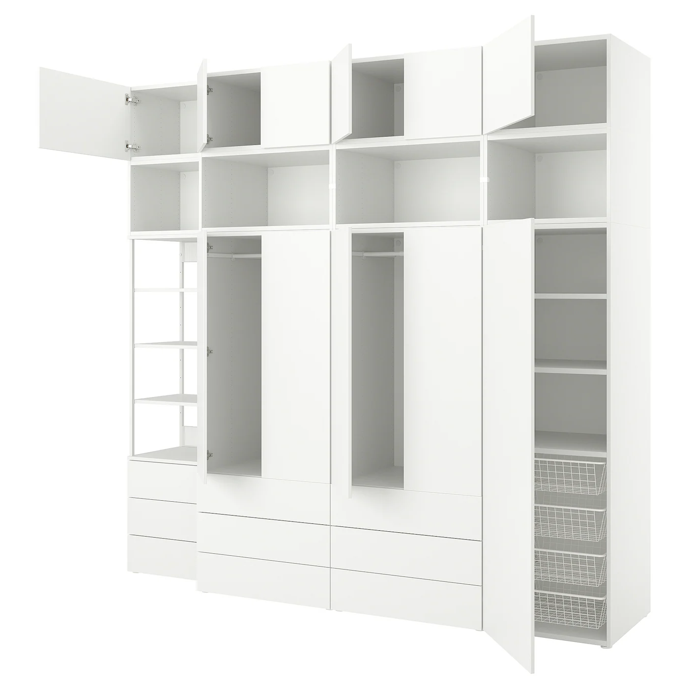 PLATSA Garderober s 11 vrata i 9 fioka, bela/FONNES bela, 280x57x261 cm