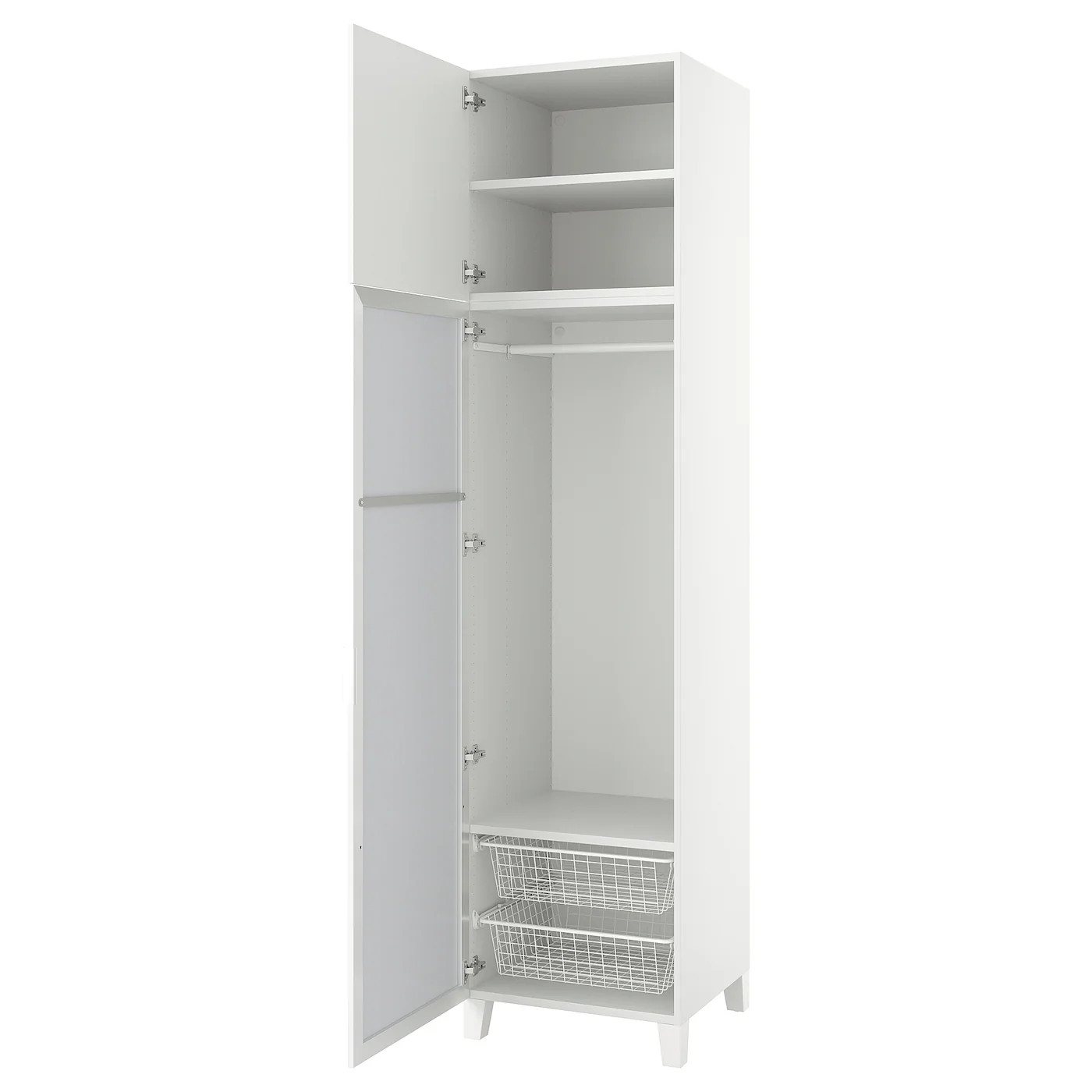 PLATSA Garderober s 2 vrata, bela STRAUMEN staklo ogledala/FONNES bela, 60x57x251 cm