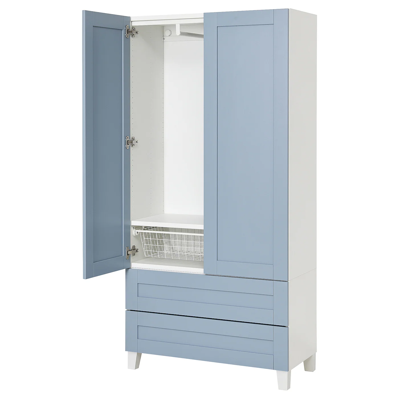 PLATSA Garderober s 2 vrata i 2 fioke, bela/Sannidal plava, 80x42x173 cm
