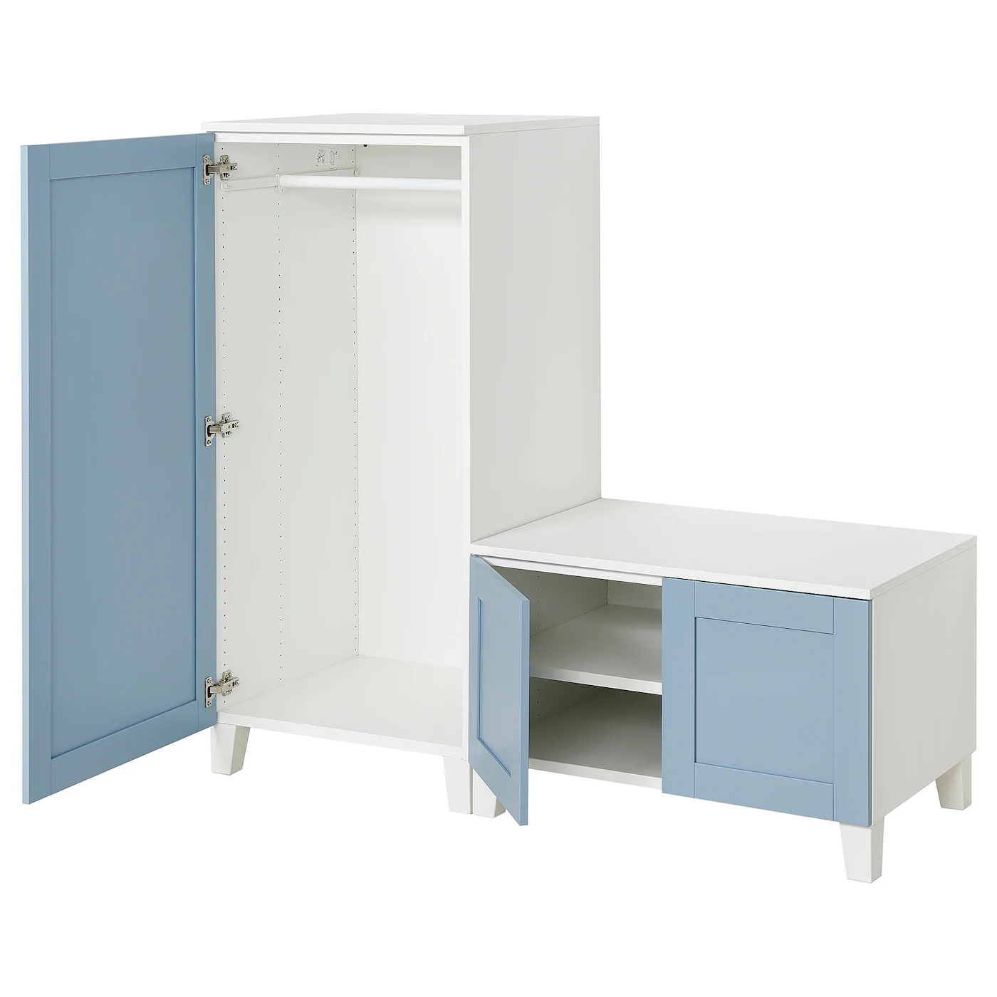 PLATSA Garderober s 3 vrata, bela/Sannidal plava, 140x57x133 cm