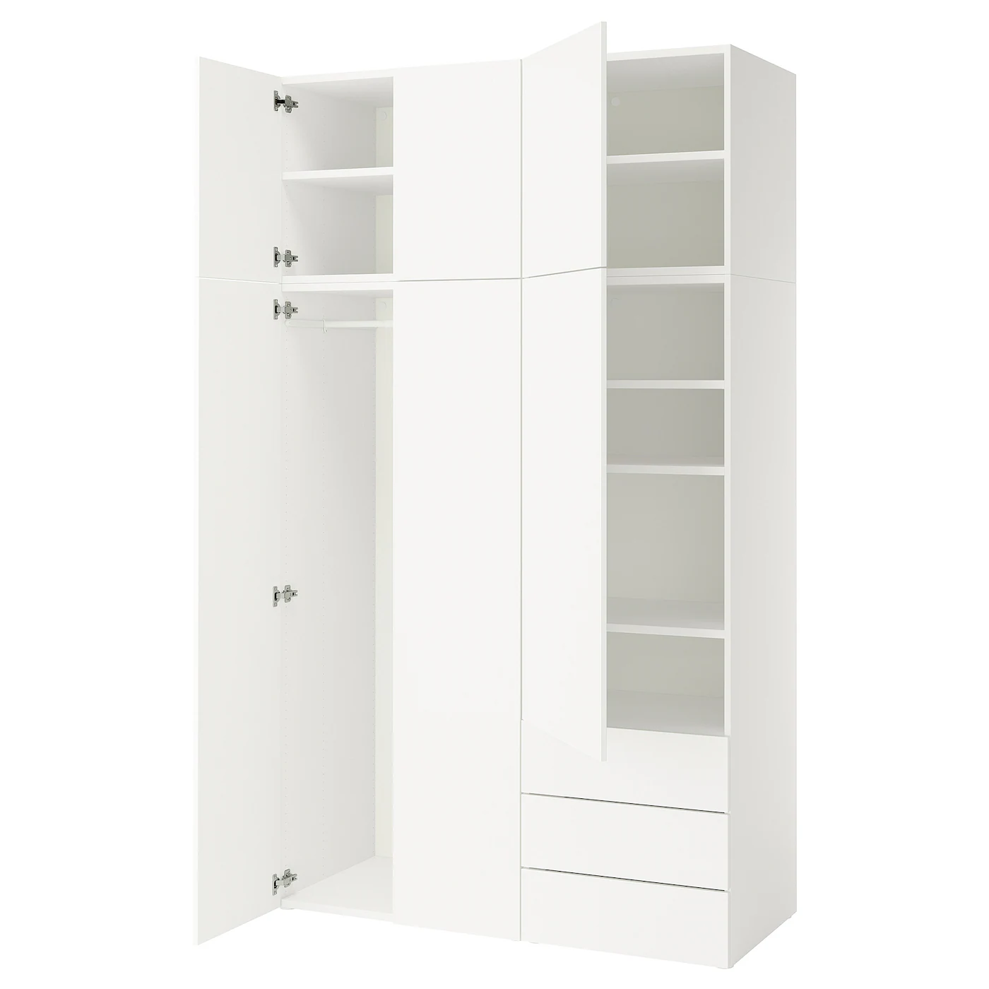 PLATSA Garderober sa 6 vrata i 3 fioke, bela/Fonnes bela, 140x57x241 cm