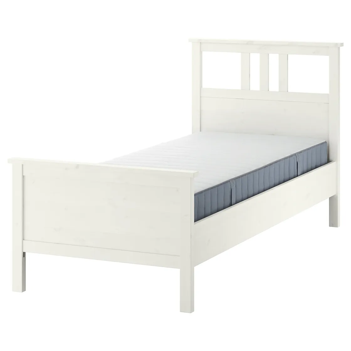 HEMNES Okvir kreveta s dušekom, belo bajcovano/Valevåg tvrdo,, 90x200 cm