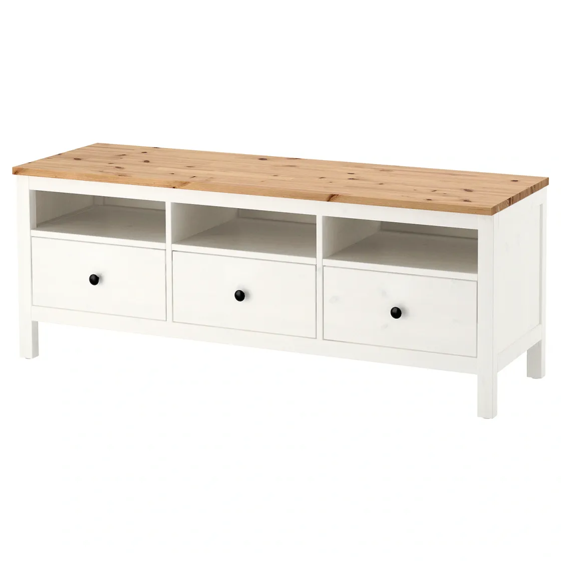 HEMNES TV stalaža, belo bajcovano/svetlosmeđa, 148x47x57 cm