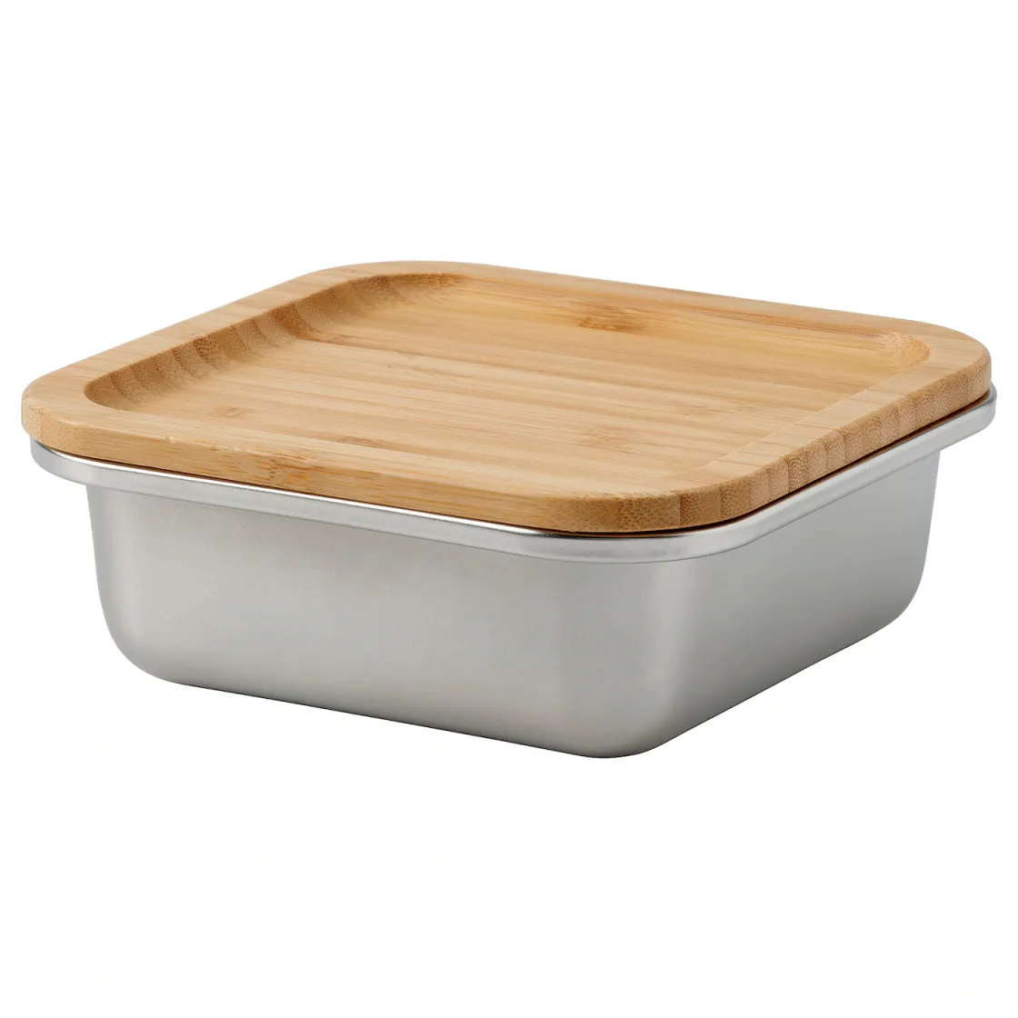 IKEA 365+ Posuda za hranu s poklopcem, kvadrat nerđajući čelik/bambus, 600 ml