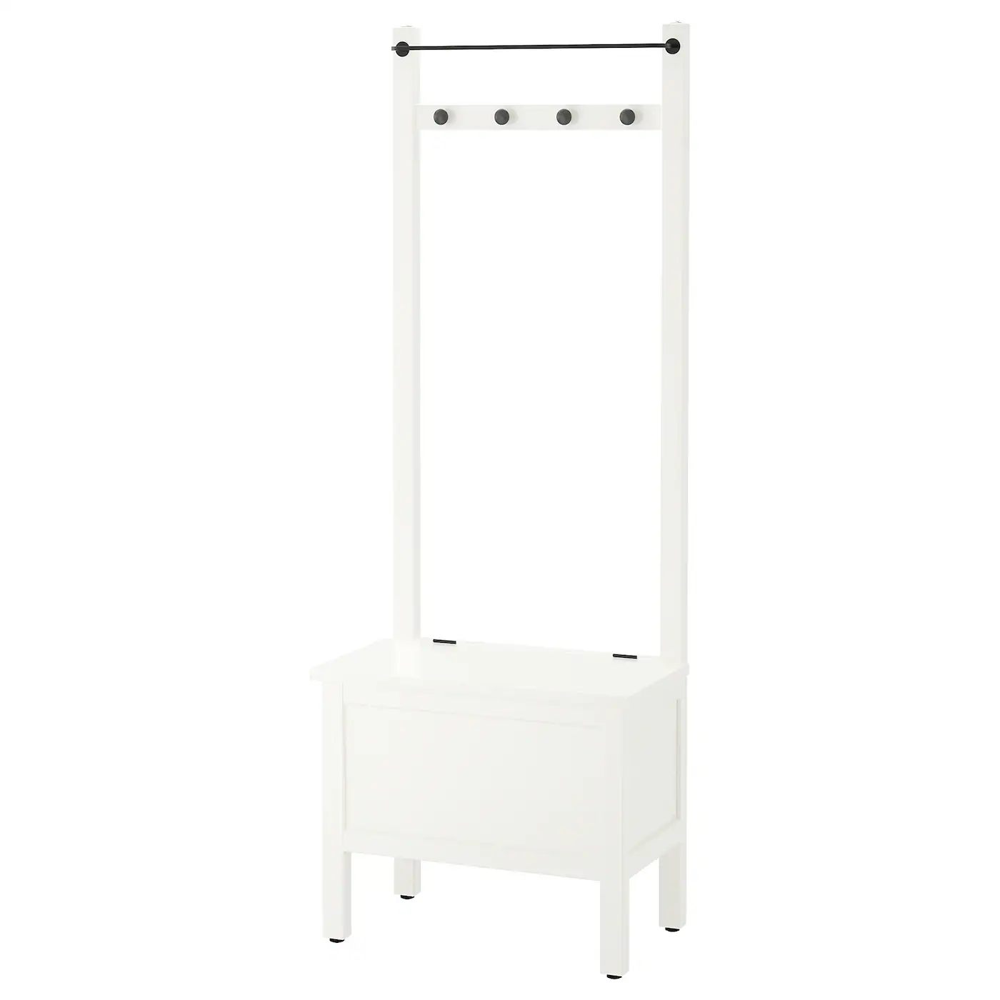 HEMNES Klupa odl. s prečkom pešk./4 kuke, bela, 64x37x173 cm