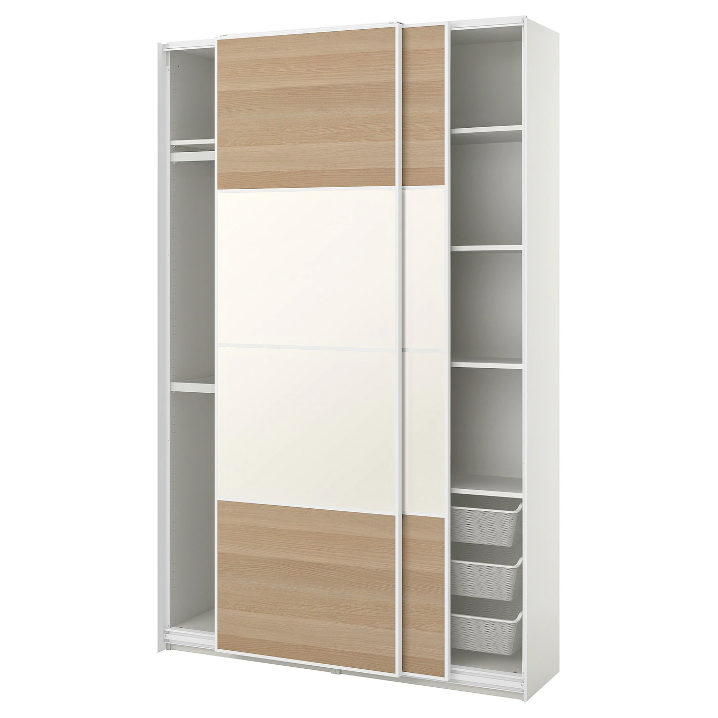 PAX / MEHAMN Kombinacija garderobera, bela/dvostrano belo b. im. hrastovine, 150x43x236 cm
