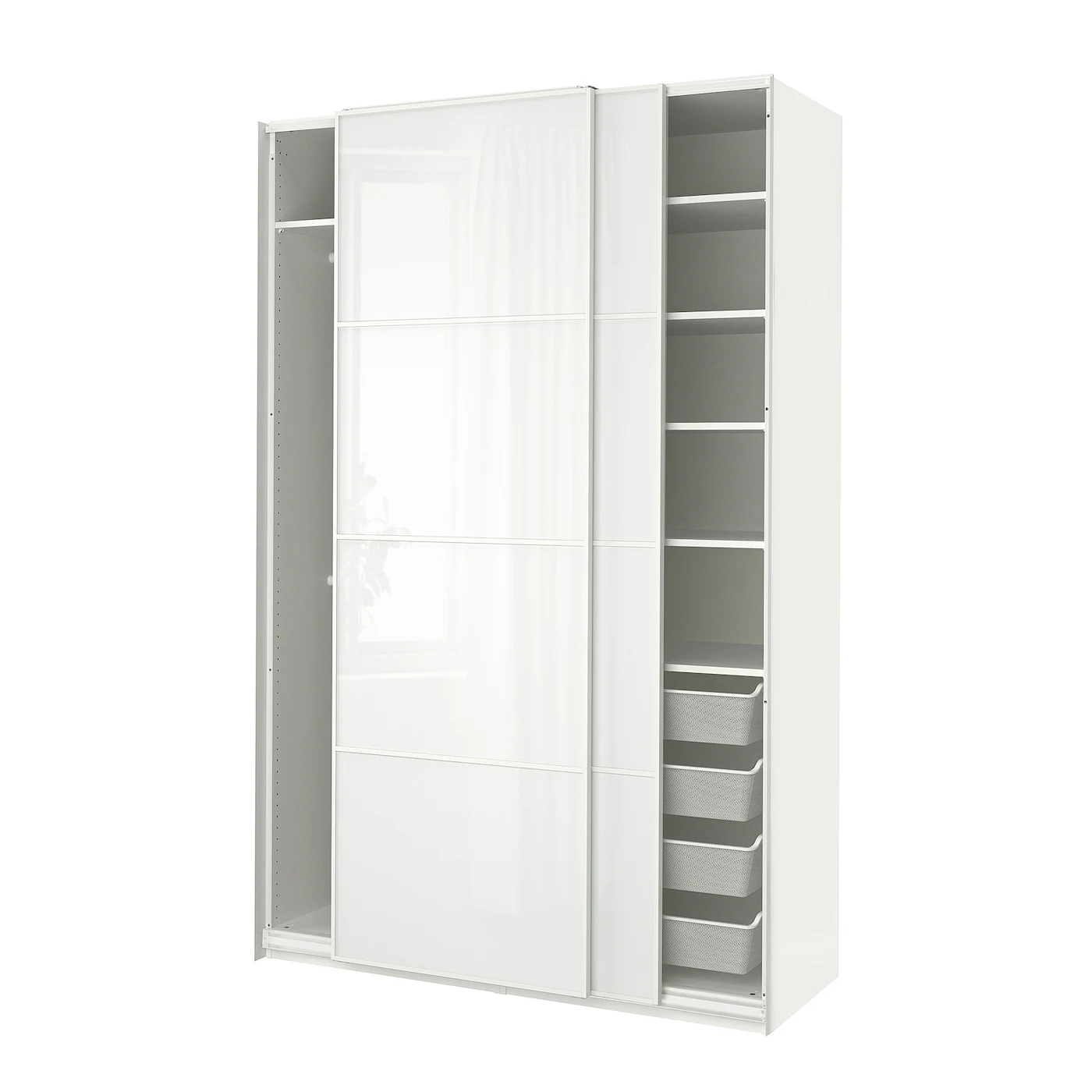 PAX / FÄRVIK Kombinacija garderobera, bela/belo staklo, 150x66x236 cm