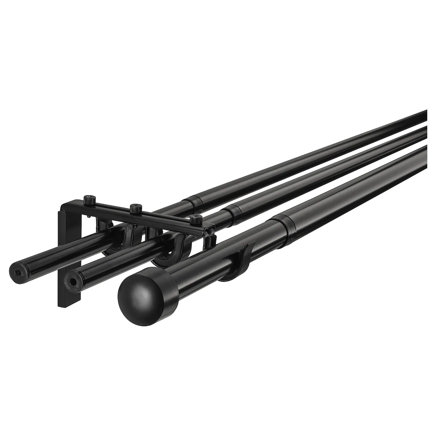 RÄCKA / HUGAD Kombinacija trostruke garnišne, crna, 120-210 cm