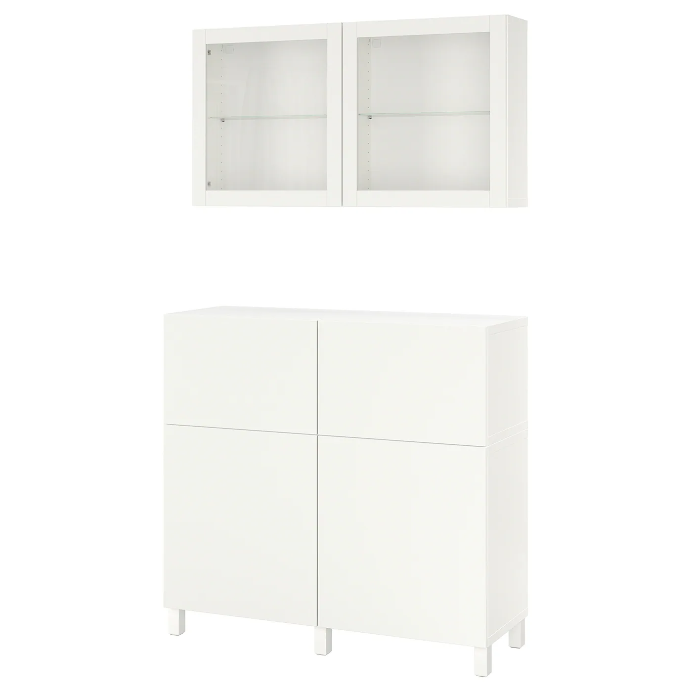 BESTÅ Komb.odlaganje s vratima/fiokama, bela/Lappviken/Stubbarp belo bistro staklo, 120x42x213 cm