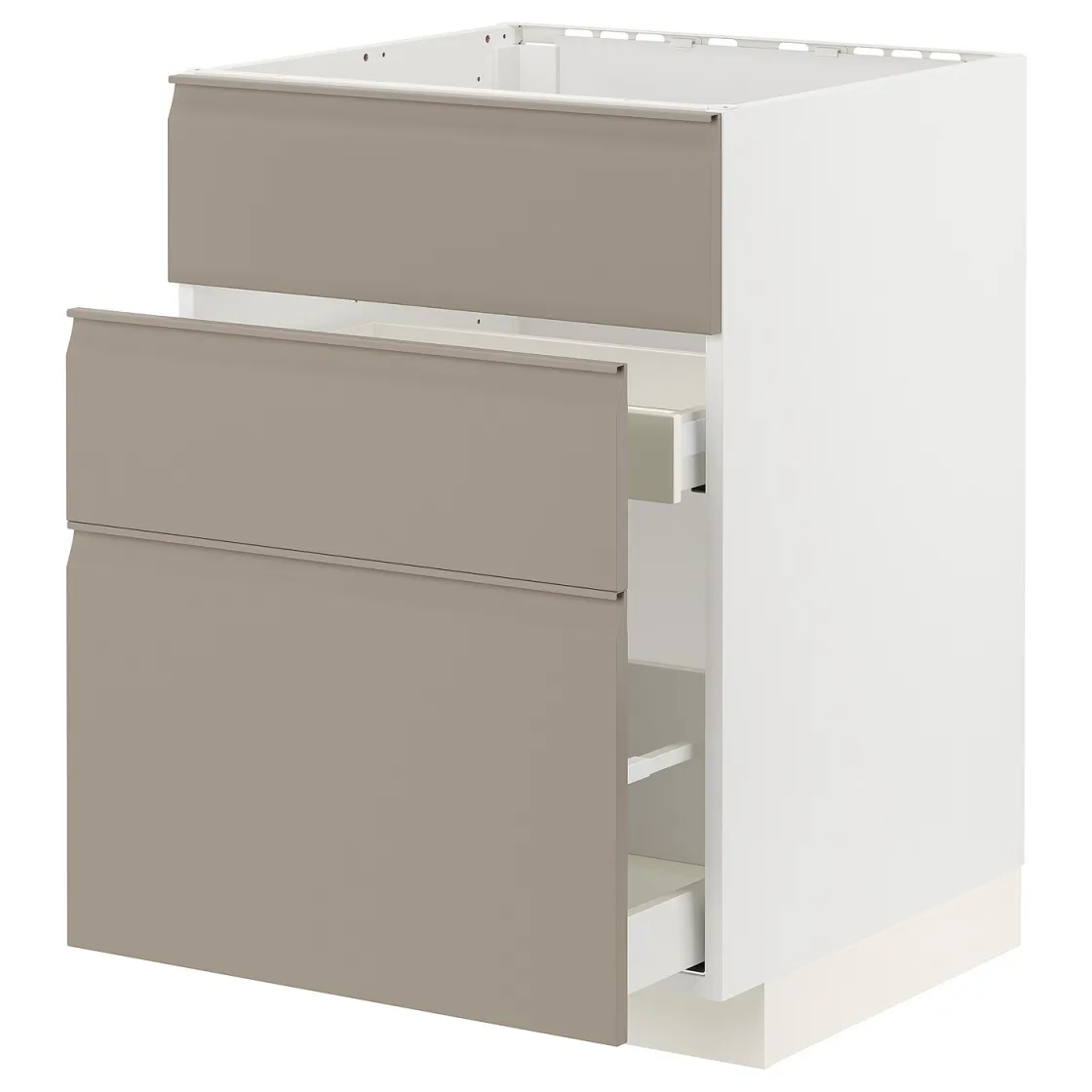 METOD / MAXIMERA Pod.element sudop. i 3front/2fioke, bela/Upplöv tamnobež, mat, 60x60 cm