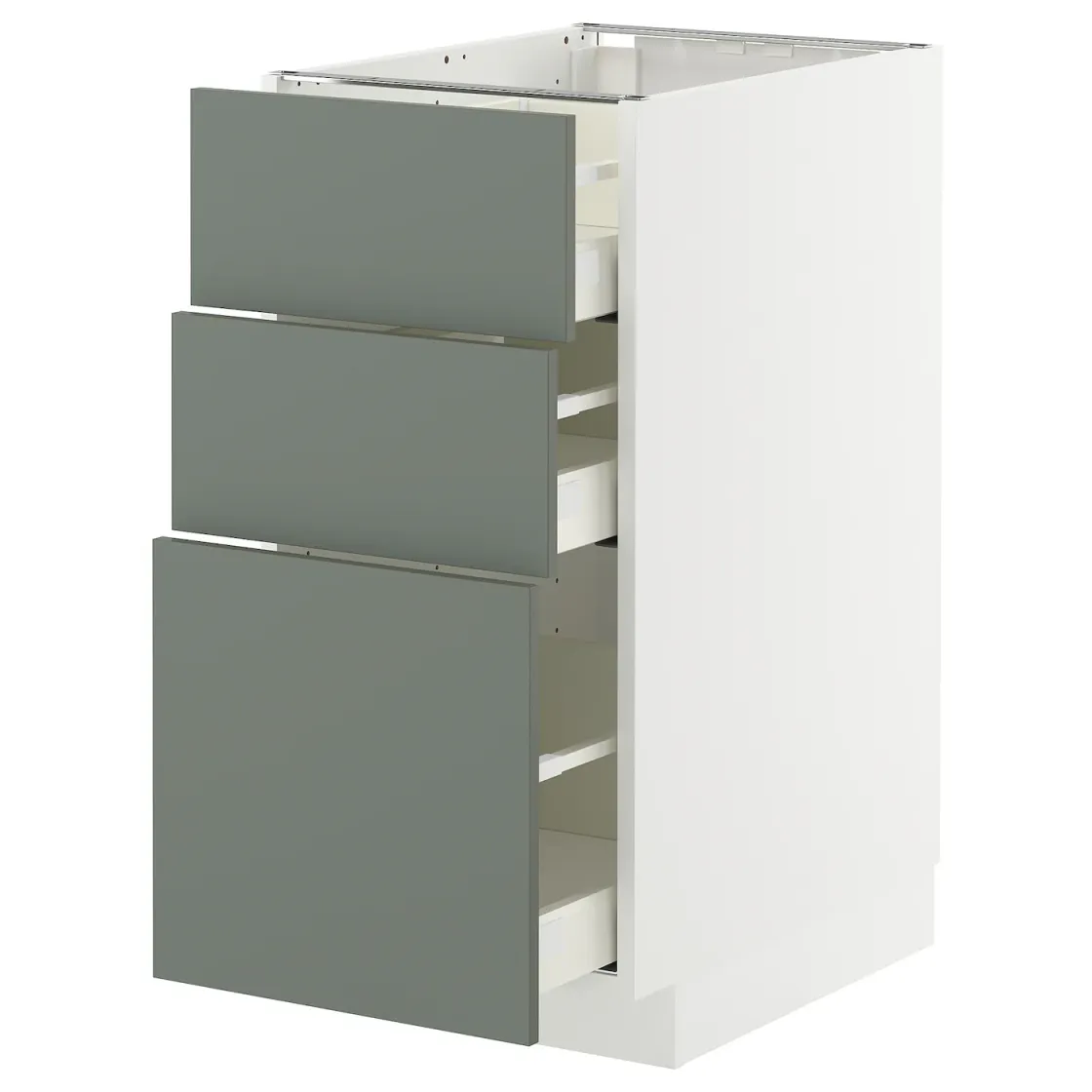 METOD / MAXIMERA Podni element s 3 fioke, bela/Nickebo mat sivozelena, 40x60 cm
