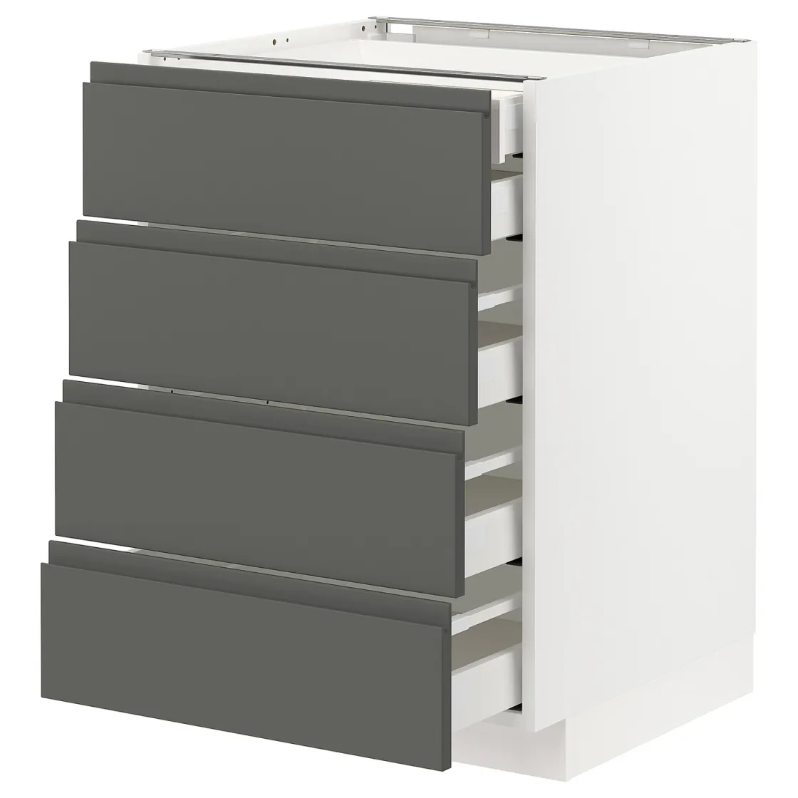 METOD / MAXIMERA Pod.ormar.4fronta/2donj/3sred.fioke, bela/Voxtorp tamnosiva, 60x60 cm