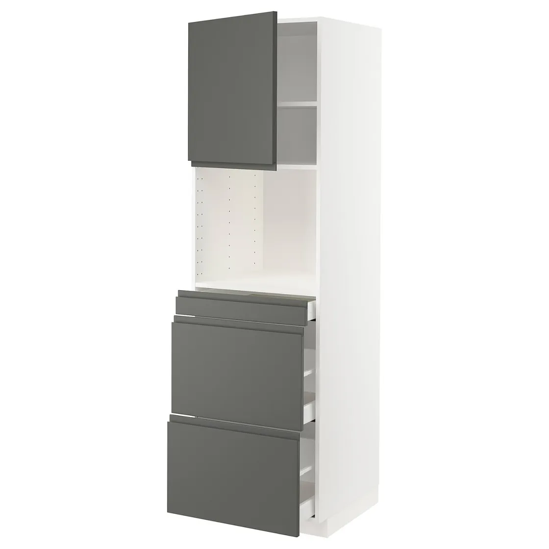 METOD / MAXIMERA Vis.elem.komb.mikro. s vrat/3fiok., bela/Voxtorp tamnosiva, 60x60x200 cm