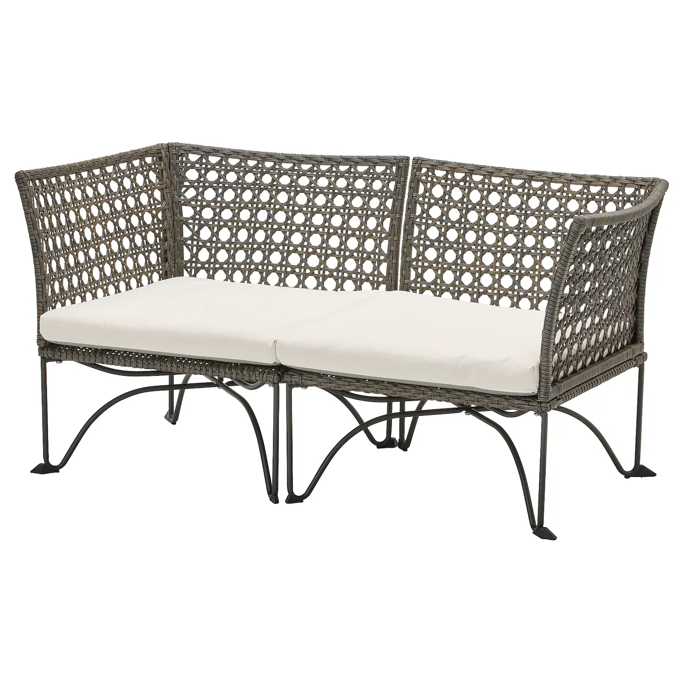 JUTHOLMEN Modularna sofa dvosed, spolja, tamnosiva/Kuddarna svetla sivobež, 146x73 cm