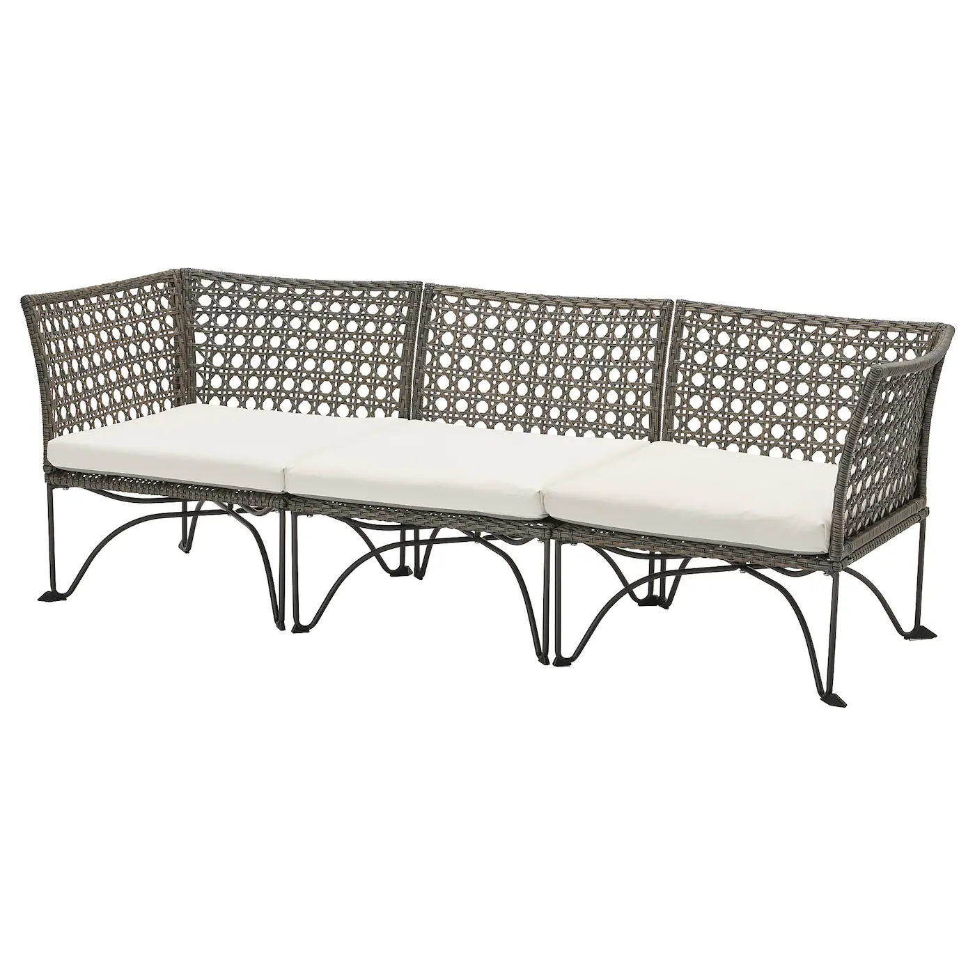 JUTHOLMEN Modularna sofa trosed, spolja, tamnosiva/Kuddarna svetla sivobež